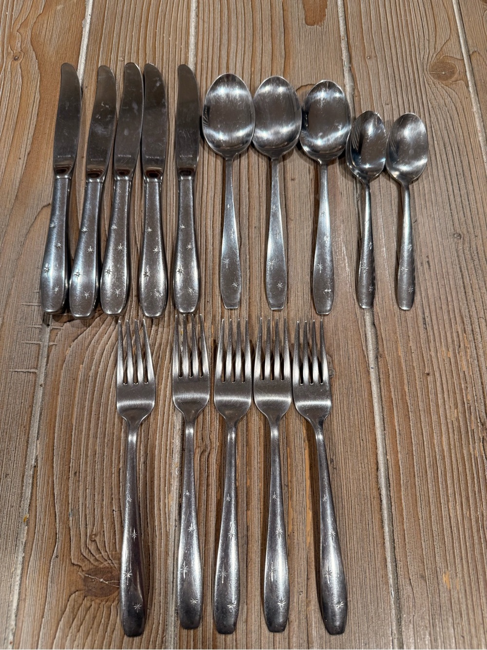 Vintage Wallace Stainless NORTH STAR Atomic Starburst Flatware Lot 15 Pieces MCM
